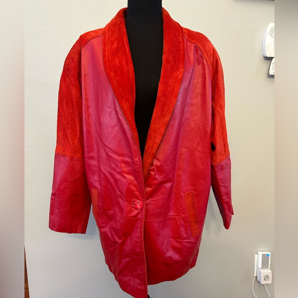 Tarazzia Internationale Size Large Red Genuine Leather Jacket